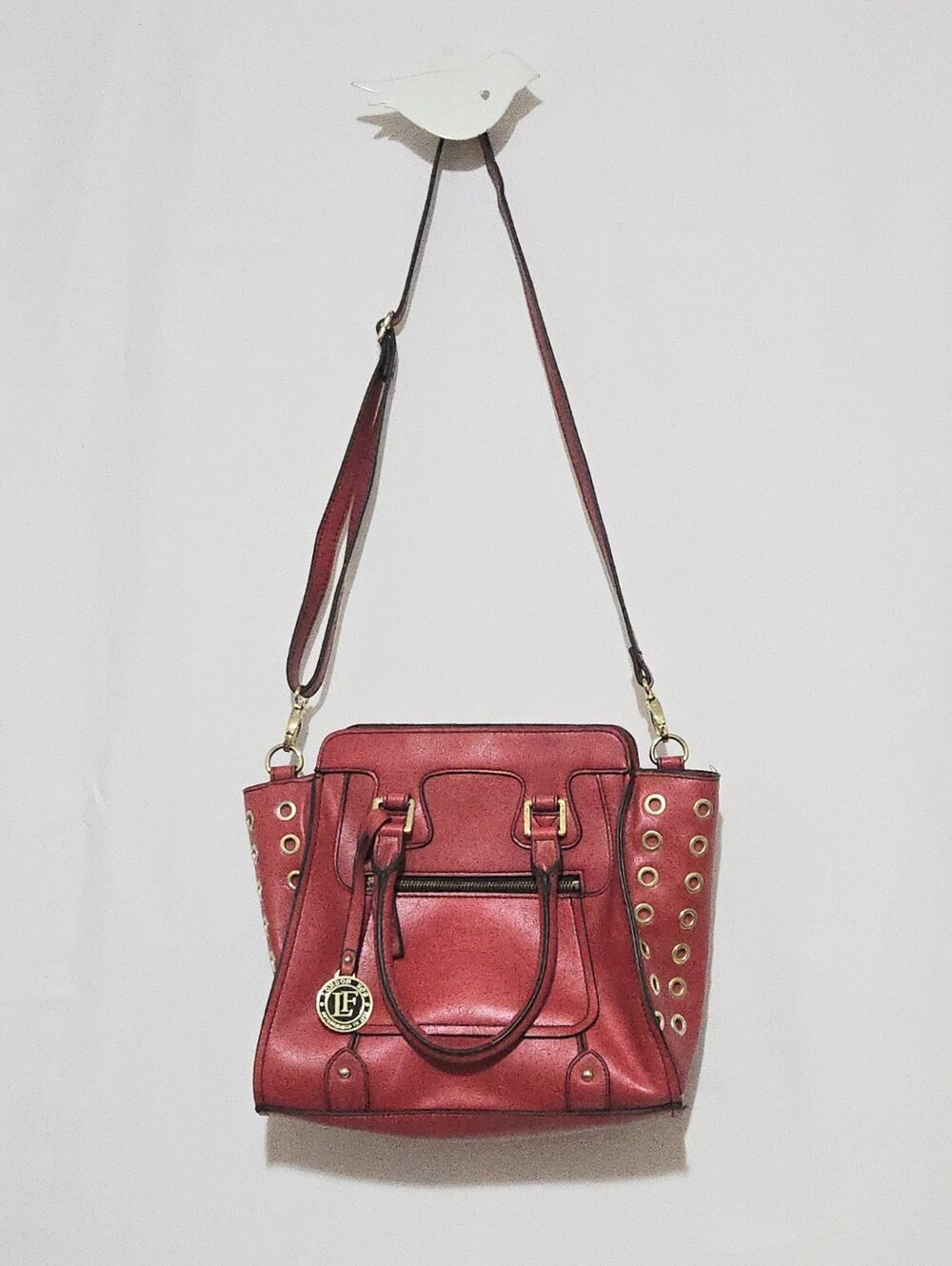 London Fog Knightsbridge Satchel - Scarlet Red - Gold Metal Accents - 12x11x5